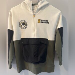 Zara White, Black & Yellow Colorblock Zip Hoodie